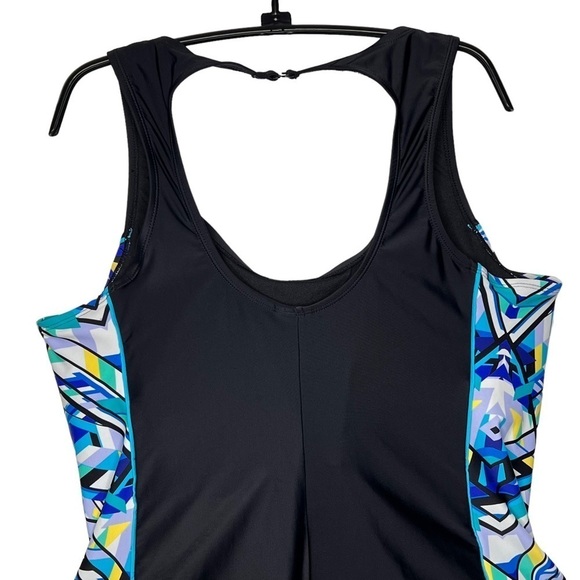 Catalina One Piece Swimsuit Black Floral Print 3X Slimming Racerback Side Stipes - Picture 5 of 9